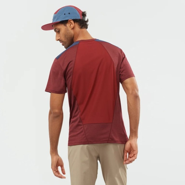 Dark Red / Navy Salomon Outline Short Sleeve Men's T-Shirts | PH 37065C